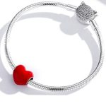 Strieborné kúzlo, srdce, červené