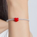 Strieborné kúzlo, srdce, červené