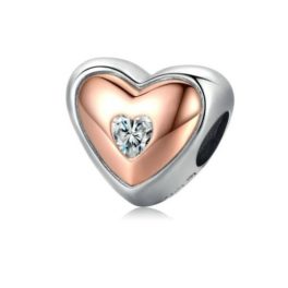 Strieborné kúzlo, srdce, ružové zlato