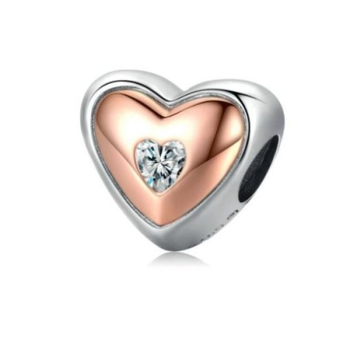 Strieborné kúzlo, srdce, ružové zlato