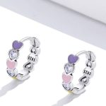 Dámske náušnice, strieborné, s farebnými srdiečkami