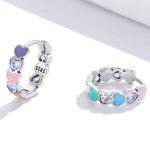 Dámske náušnice, strieborné, s farebnými srdiečkami