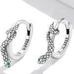 Dámske náušnice, strieborné, had