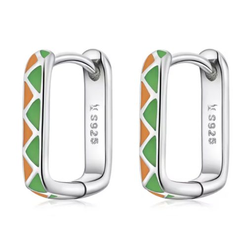 Strieborné náušnice, farebné, štvorcové