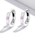 Strieborné kruhové náušnice, bielo-ružové