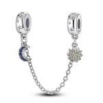 Strieborný prívesok s bezpečnostnou retiazkou, Slnko a Mesiac