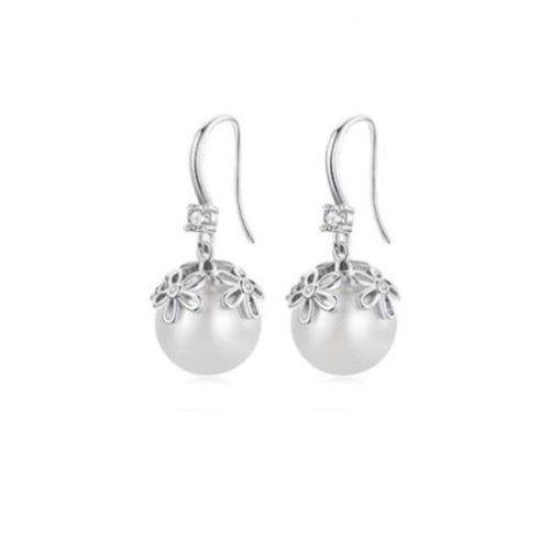 Strieborné náušnice, kvetinové perly