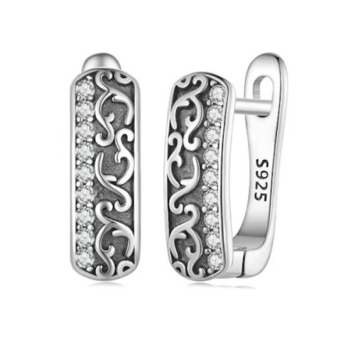 Ezüst fülbevaló, mintás vintage