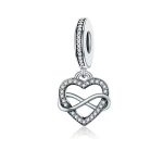 Ezüst charm, szív a végtelen jelével