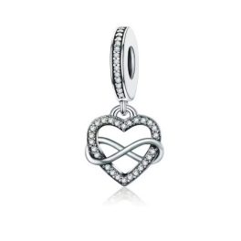 Ezüst charm, szív a végtelen jelével