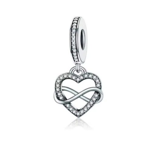 Ezüst charm, szív a végtelen jelével