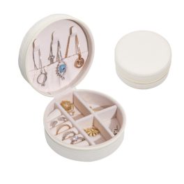   Šperkovnica na prívesky, prstene, náramky, retiazky, prenosná, kruhová, biela