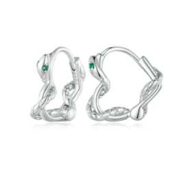 Strieborné náušnice, srdce s hadom