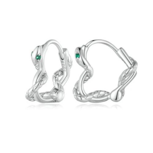 Strieborné náušnice, srdce s hadom