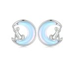 Strieborné náušnice, mačka s mesiacom