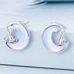 Strieborné náušnice, mačka s mesiacom