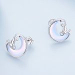 Strieborné náušnice, mačka s mesiacom