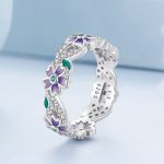 Strieborný prsteň, fialový kvietok, veľkosť 8