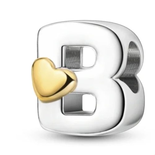 Strieborný list so srdiečkom, písmeno B