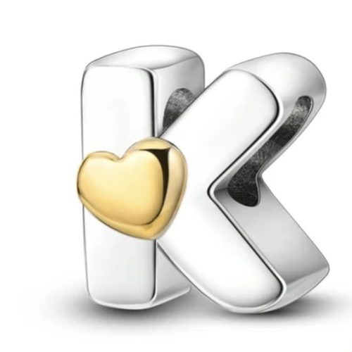 Strieborný list so srdiečkom, písmeno K