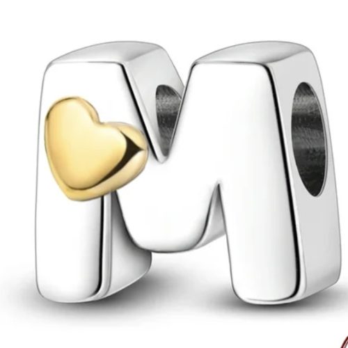 Strieborný list so srdiečkom, písmeno M