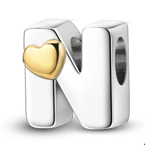 Strieborné písmeno so srdiečkom, písmeno N