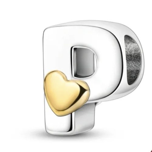 Strieborný list so srdiečkom, písmeno P