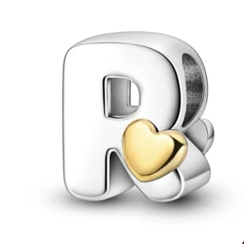 Strieborný list so srdiečkom, písmeno R