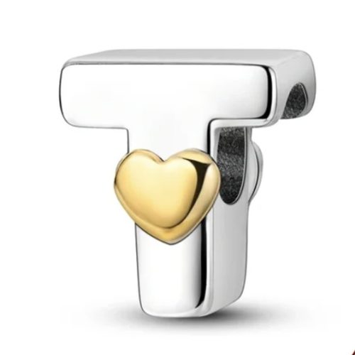 Strieborný list so srdiečkom, písmeno T