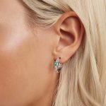 Ezüst fülbevaló zöld üveggel