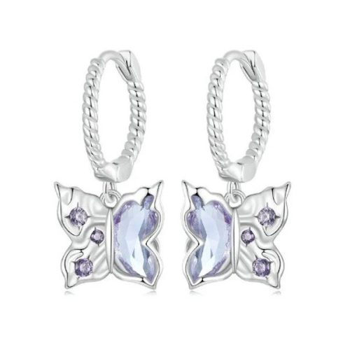 Strieborné náušnice, motýľ