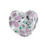 Strieborné kúzlo, srdce s kvetmi