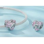 Strieborné kúzlo, srdce s kvetmi