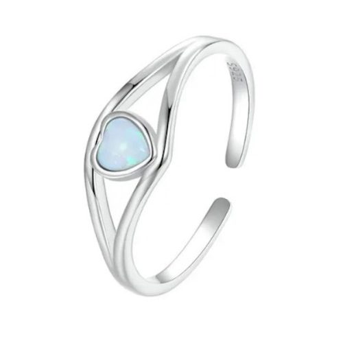 Strieborný prsteň s modrým srdiečkom, nastaviteľná veľkosť