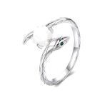 Strieborný prsteň, had s ružou, nastaviteľná veľkosť