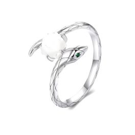 Strieborný prsteň, had s ružou, nastaviteľná veľkosť