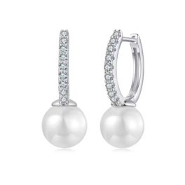 Ezüst fülbevaló, moissanit és gyöngy