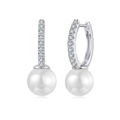 Ezüst fülbevaló, moissanit és gyöngy