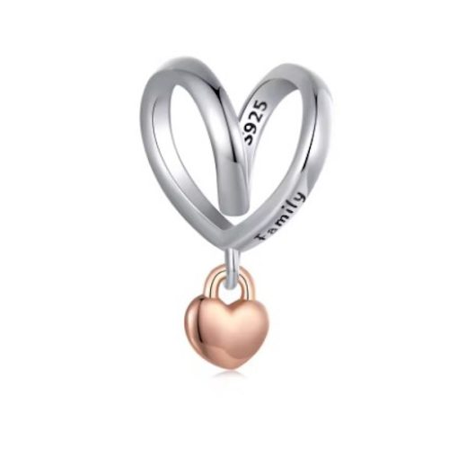 Strieborné kúzlo, srdce, ružové zlato