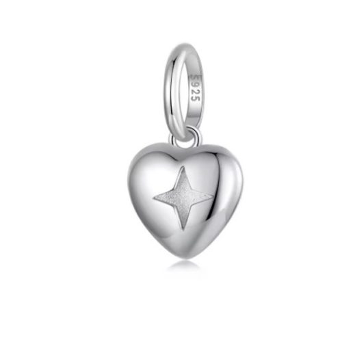 Strieborné kúzlo, srdce s hviezdou