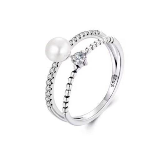 Ezüst gyűrű gyönggyel, 8-as méret