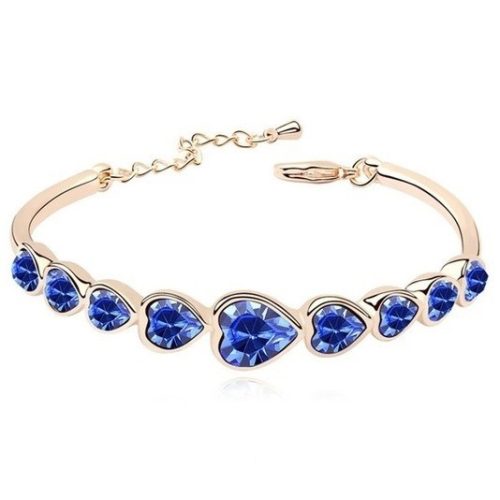 Náramok srdiečko, zafír, zdobený kryštálom Swarovski