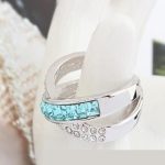 Krížový prsteň, Aquamarine, zdobený kryštálmi Swarovski, 6.5