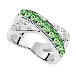   Krížový prsteň, Peridot zelený, zdobený kryštálmi Swarovski, 5.5