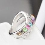 Krížový prsteň, Multicolor, zdobený kryštálom Swarovski, 8.5
