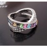 Krížový prsteň, Multicolor, zdobený kryštálom Swarovski, 7.5