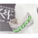 Krížový prsteň, Peridot zelený, zdobený kryštálmi Swarovski, 8.5