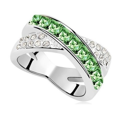 Krížový prsteň, Peridot zelený, zdobený kryštálmi Swarovski, 7.5