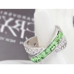 Krížový prsteň, Peridot zelený, zdobený kryštálmi Swarovski, 7.5