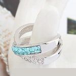 Krížový prsteň, Aquamarine, zdobený kryštálmi Swarovski, 8.5